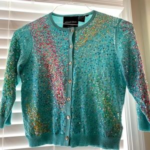 Sparkling blue sequin 3/4 length sleeve sweater